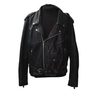 Vintage Echtes Leder Black Leather Biker Motorcycle Jacket Mens 48 Zip Out Liner